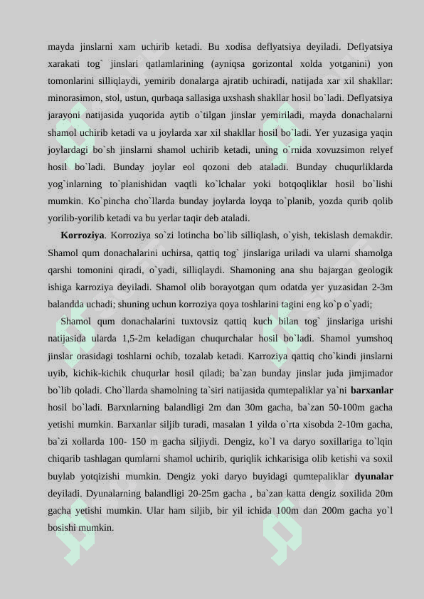 Shamol, oqar suvlarning geologik ishi 3
