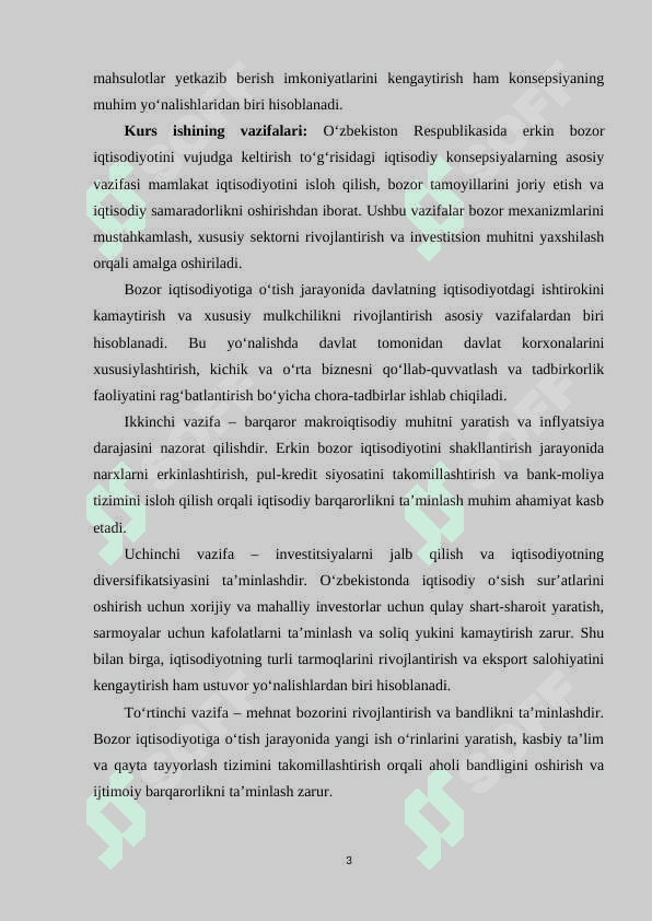 O‘ZBEKISTON RESPUBLIKASIDA ERKIN BOZOR IQTISODIYOTINI VUJUDGA KELTIRISH TO‘G‘RISIDAGI IQTISODIY  KONSEPSIYALAR. 3