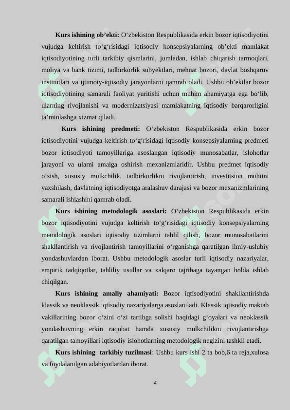 O‘ZBEKISTON RESPUBLIKASIDA ERKIN BOZOR IQTISODIYOTINI VUJUDGA KELTIRISH TO‘G‘RISIDAGI IQTISODIY  KONSEPSIYALAR. 4