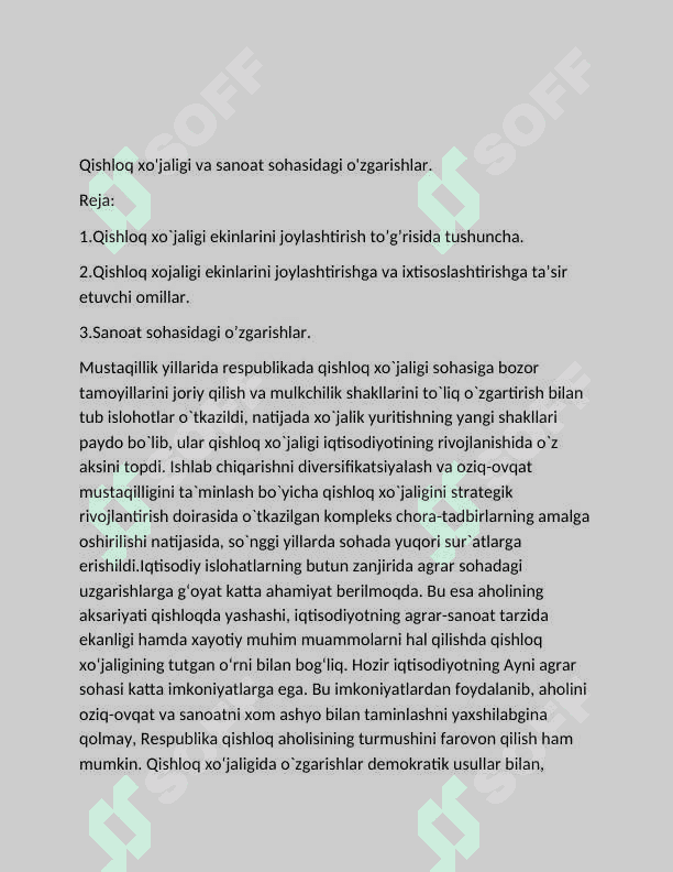 Qishloq xo’jaligi va sanoat sohasidagi o’zgarishlar 2