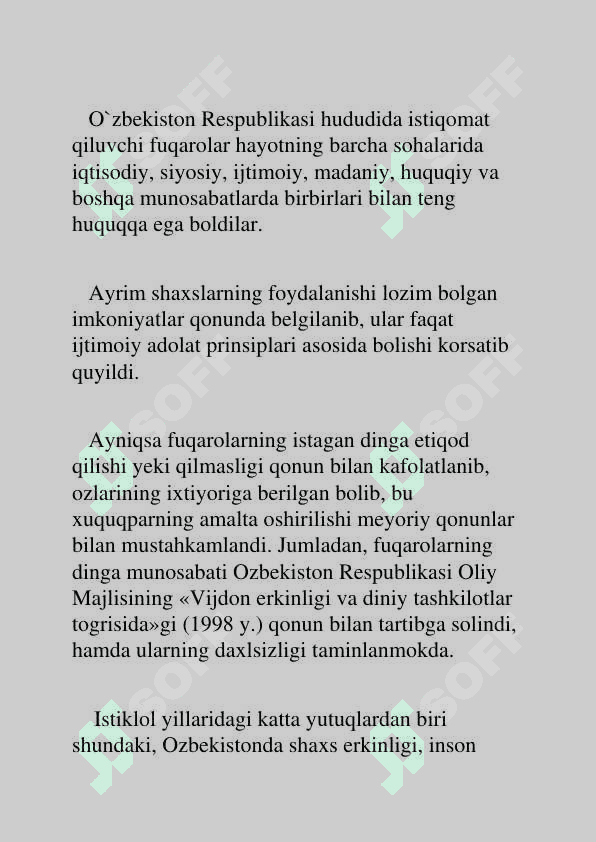 O`zbekistonda inson huquqlari va erkinliklari kafolatining yaratilishi. 4