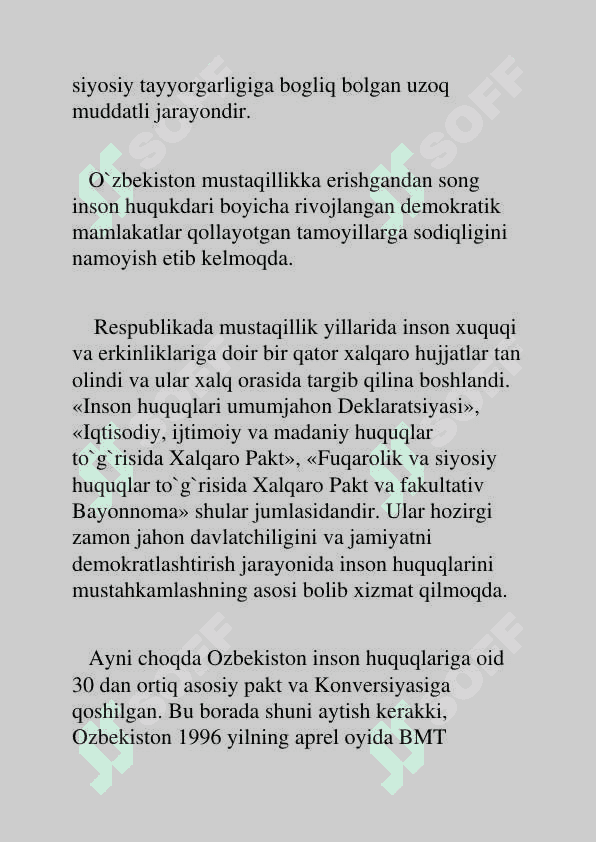 O`zbekistonda inson huquqlari va erkinliklari kafolatining yaratilishi. 7