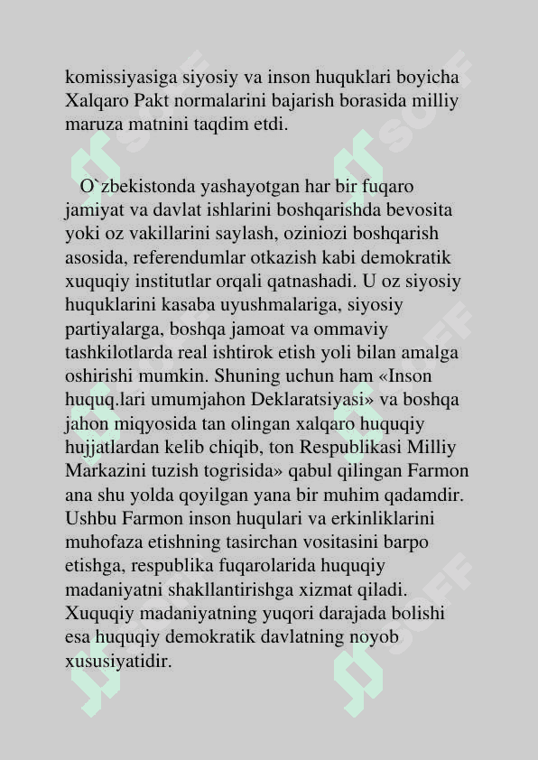 O`zbekistonda inson huquqlari va erkinliklari kafolatining yaratilishi. 8
