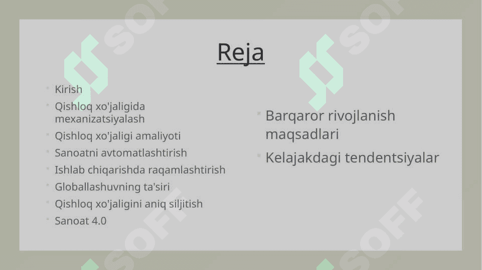 Qishloq xo'jaligi va sanoat sohasidagi o'zgarishlar 2