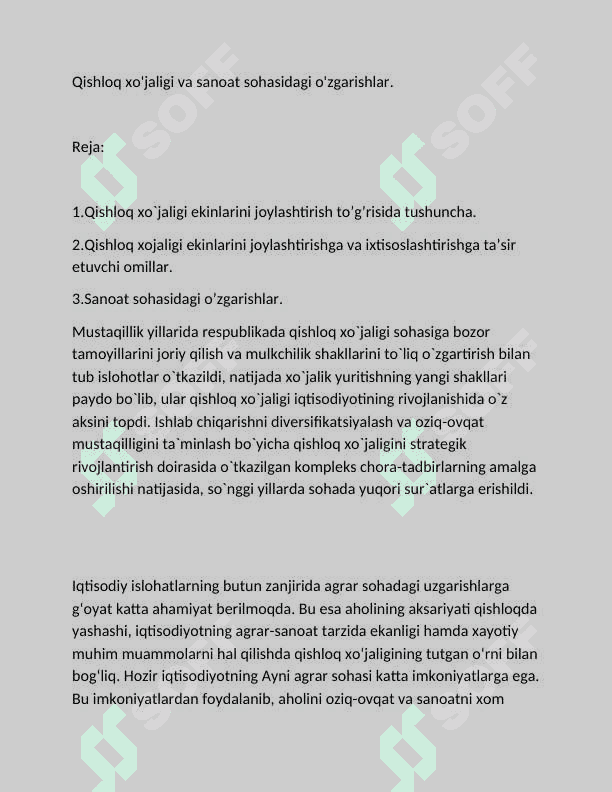 Qishloq xo'jaligi va sanoat sohasidagi o'zgarishlar 2