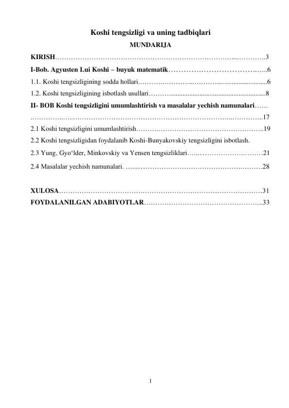 Koshi tengsizligi va uning tadbiqlari
