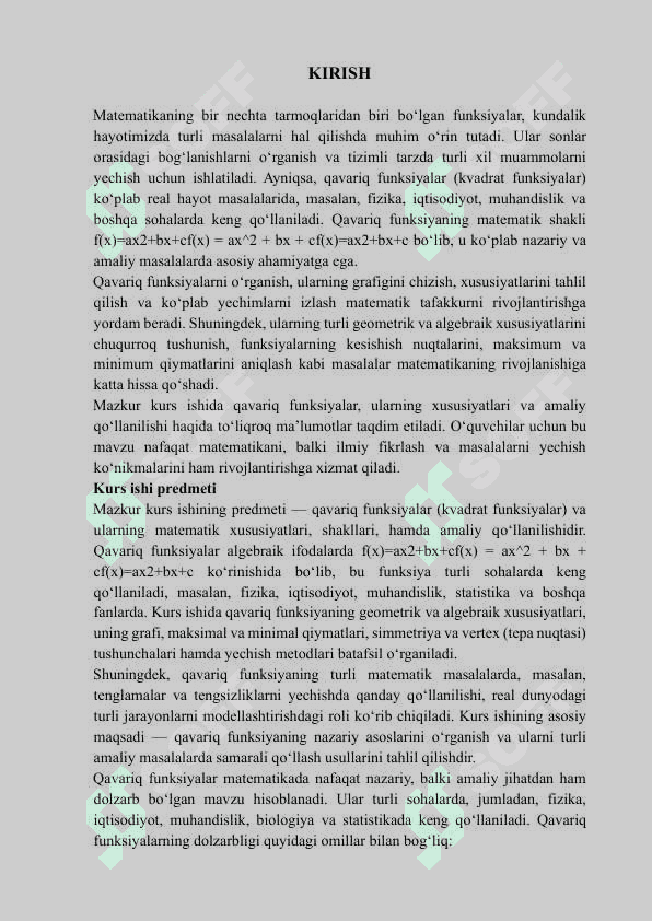 QAVARIQ FUNKSIYALAR SINFI VA ULARNING XOSSALARI 2