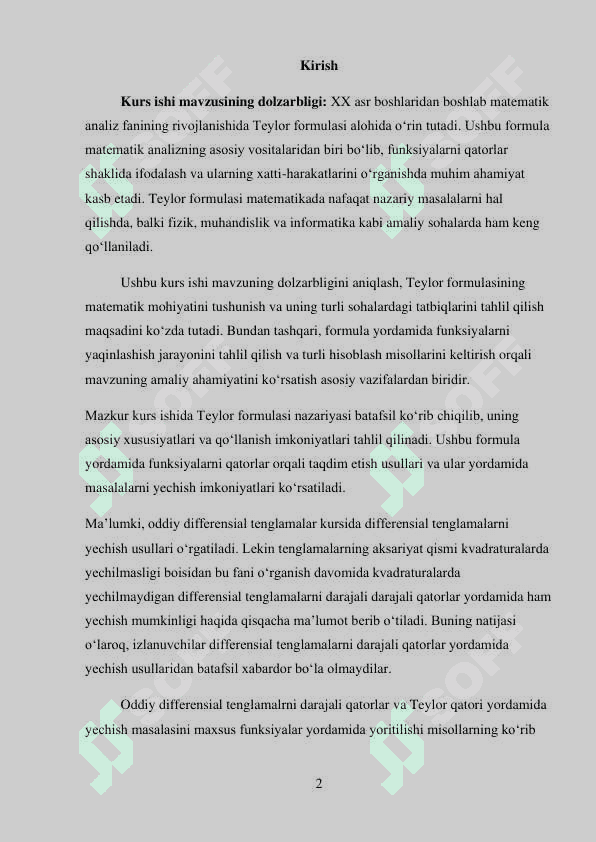 TEYLOR FORMULASI VA UNING TATBIQLARI 2