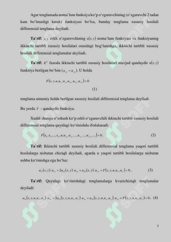 XUSUSIY HOSILALI DIFFERENSIAL TENGLAMALAR HAQIDA ASOSIY TUSHUNCHA 7