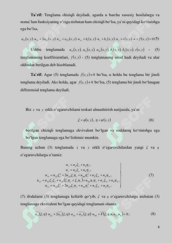 XUSUSIY HOSILALI DIFFERENSIAL TENGLAMALAR HAQIDA ASOSIY TUSHUNCHA 8