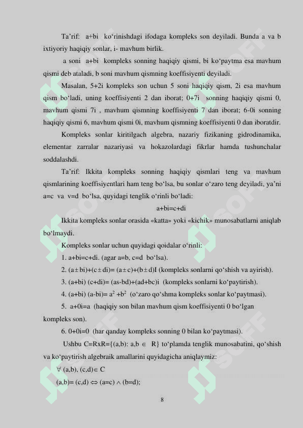 KOMPLEKS SONNING GEOMETRIK TASVIRI VA TRIGONOMETRIK SHAKLI MAVZUSINI O‘QITISH METODIKASI 8