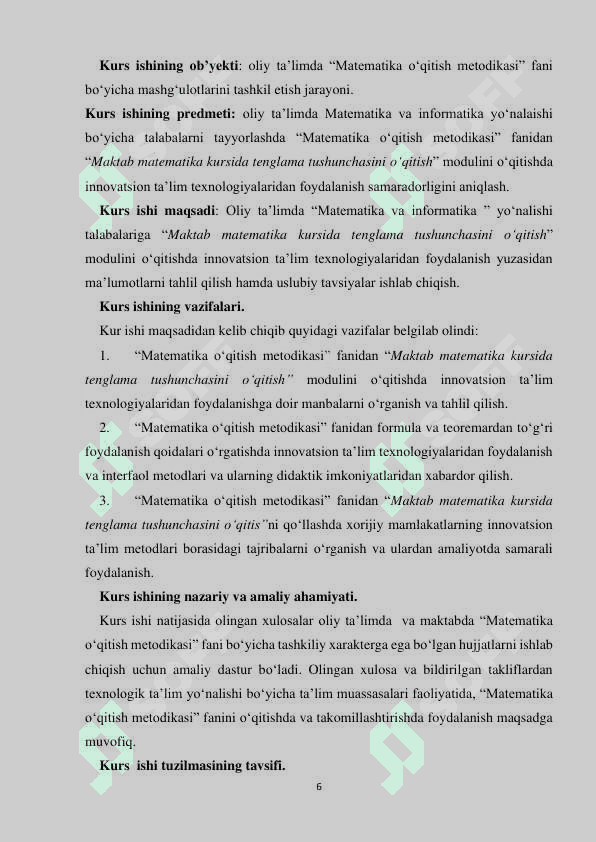 MAKTAB MATEMATIKA KURSIDA TENGLAMA TUSHUNCHASINI KIRITISH METODIKASI 6
