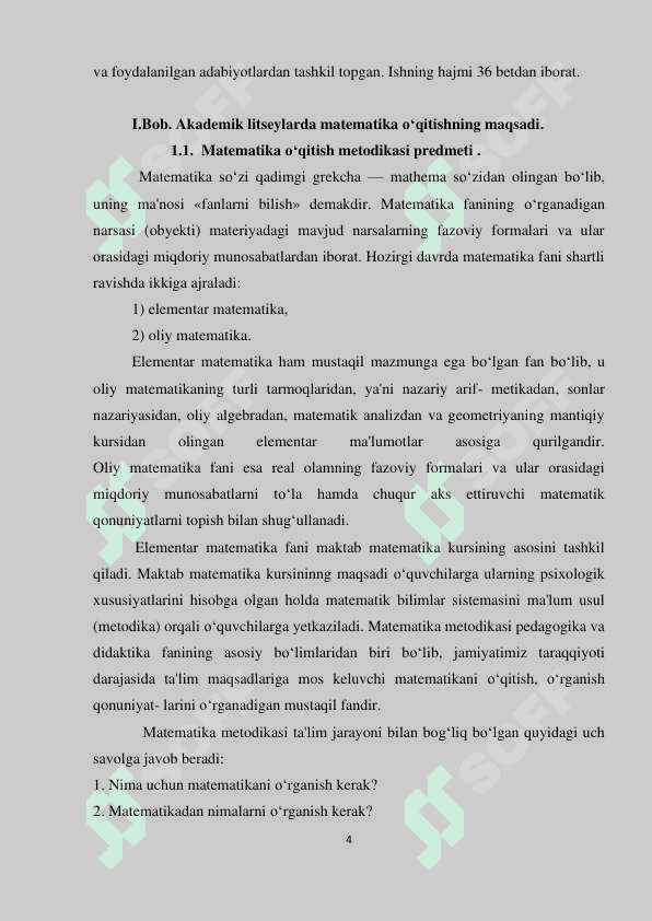MAKTAB VA AKADEMIK LITSEYLARDA MATEMATIKASIDA AMALIY, MAZMUNLI MASALALARNI O‘RNI 4