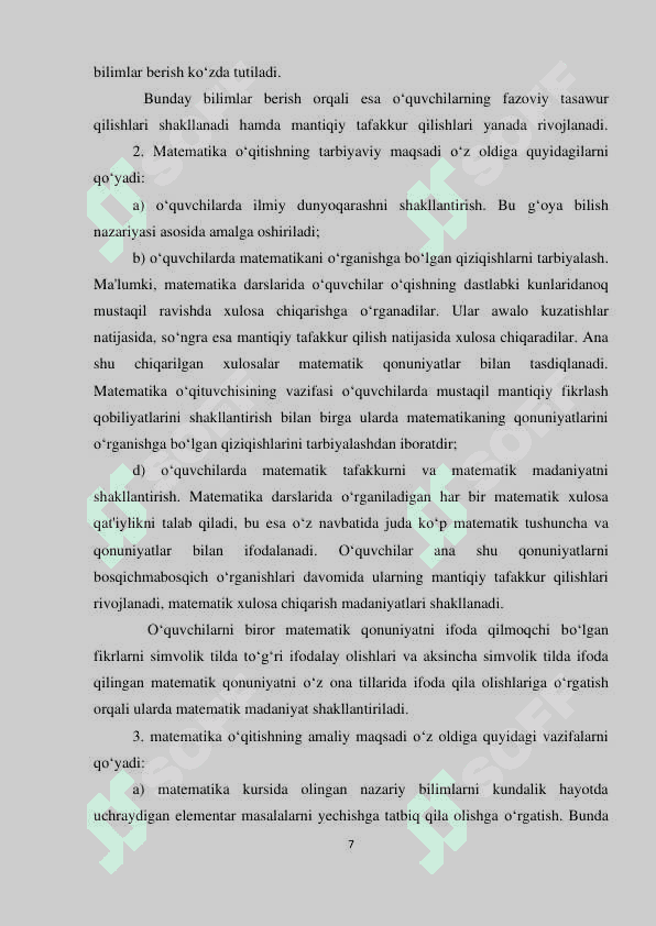 MAKTAB VA AKADEMIK LITSEYLARDA MATEMATIKASIDA AMALIY, MAZMUNLI MASALALARNI O‘RNI 7