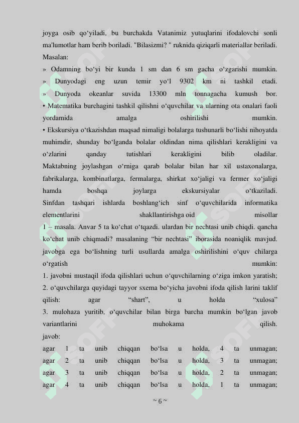 MATEMATIKA FANLARIDAN DARSDAN TASHQARI MASHG‘ULOTLARNI TASHKIL QILISH METODIKASI 6