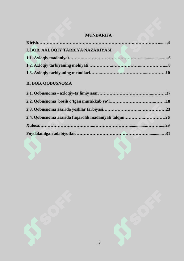 Mavzu:  Axloqiy tarbiyada Kaykovusning "Qobusnoma" asaridan foydalanish 3