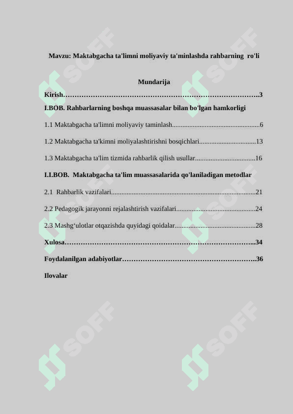 Maktabgacha ta'limni moliyavuy ta'minlashda rahbarning ro'li 2