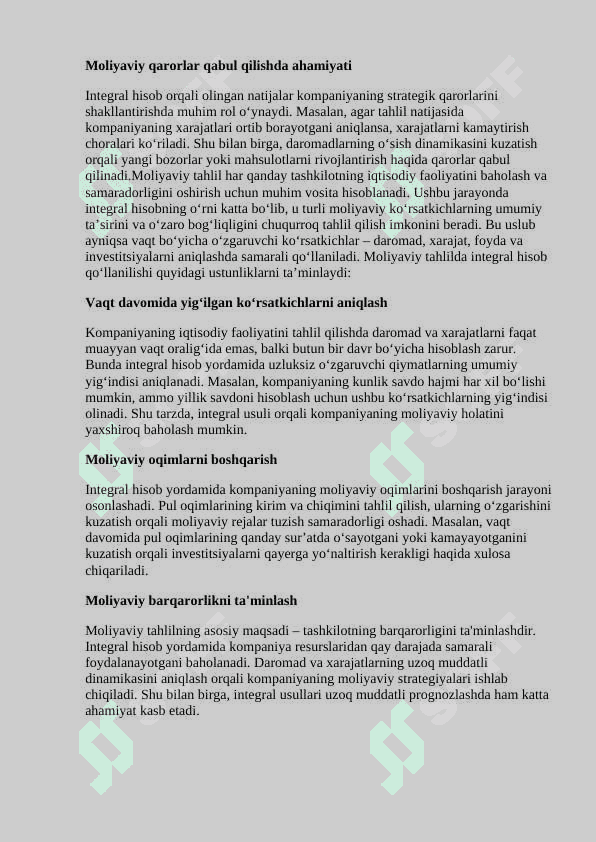 Moliyaviy tahlilda integral hisob tahlili. 4