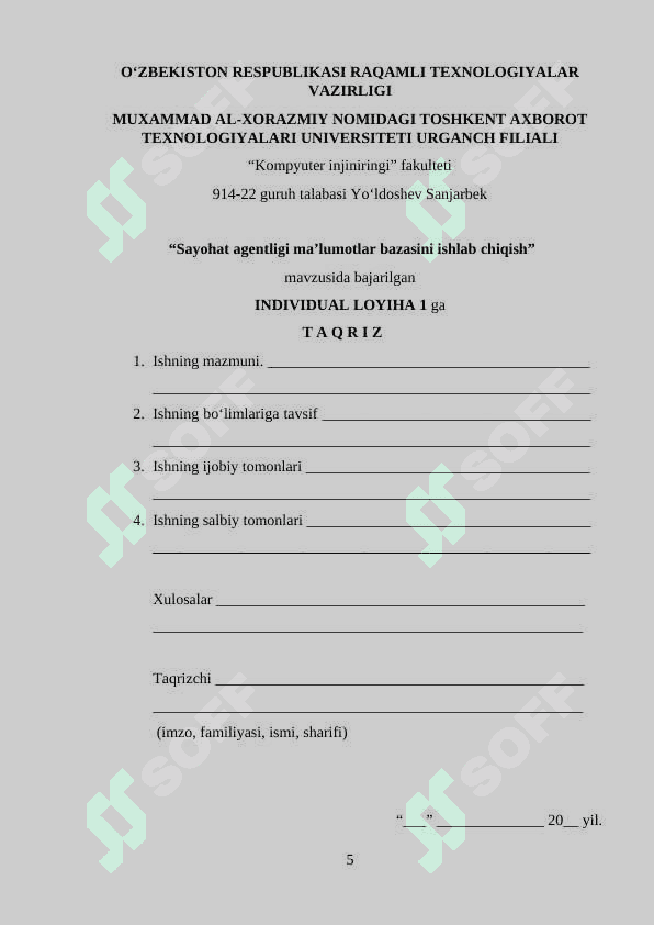 Sayohat agentligi ma’lumotlar bazasini ishlab chiqish kurs ishi 5