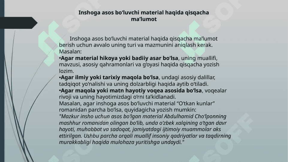 Darslikdagi insho uchun berilgan materiallarni tahlil qilish 2