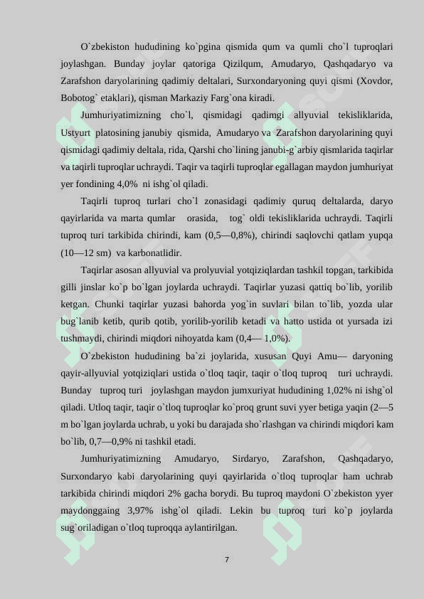 Oʻzbekistonning tuproqlari, oʻsimliklari va hayvonot dunyosini oʻrganish metodikasi 7