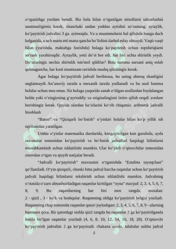 Boshlang‘ich sinf o‘quvchilarida to‘liqsiz ko‘paytma tushunchasini  shakllantirish metodikasi 8