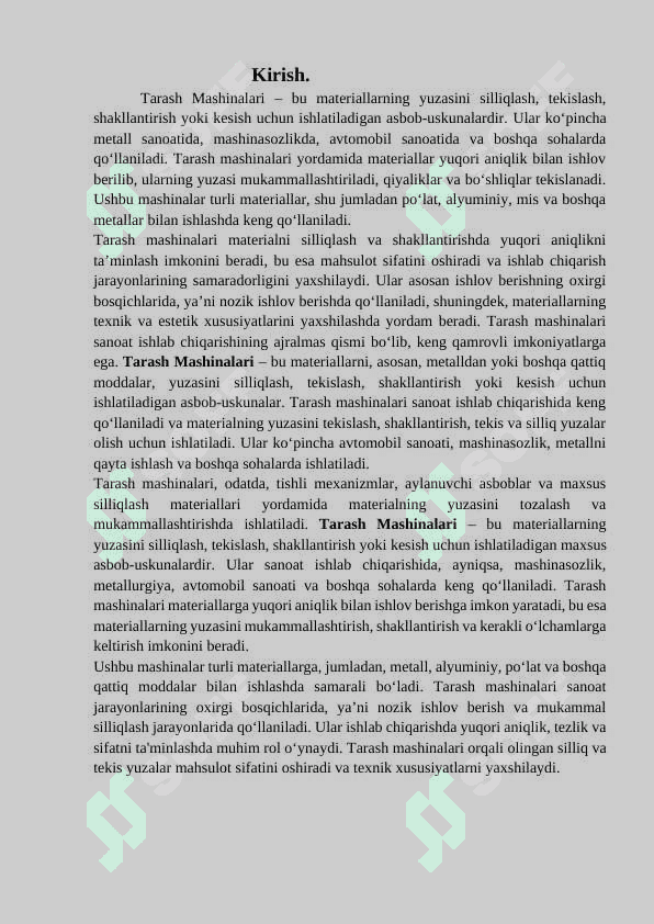 TARASH MASHINALARI. 2