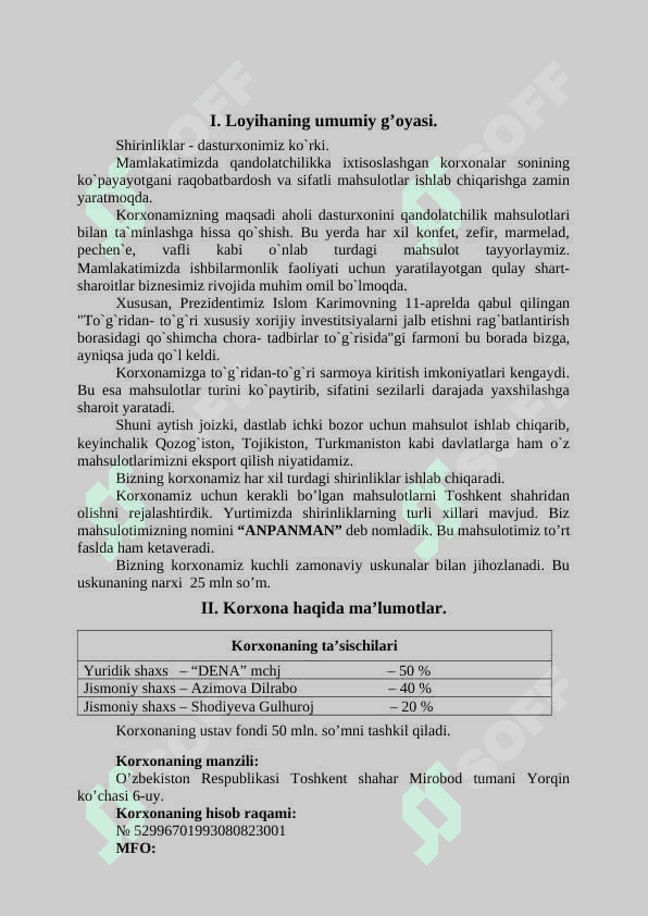 Shirinlik ishlab chiqarish loyihasi 3