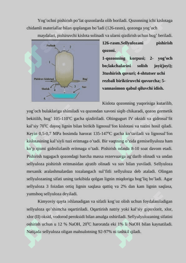 TABIIY YUQORI MOLЕKULYAR BIRIKMALAR KIMYOVIY TЕХNOLOGIYASI. SЕLLYULOZA AJRATIB OLISH TЕХNOLOGIYASI 2