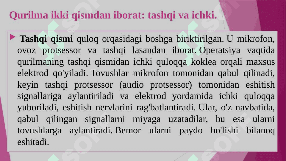 Koxlear implantli va eshitish moslamalari o‘rnatilgan bolalarni eshituv-nutqiy reabilitatsiyasi shart- sharoiti. 5
