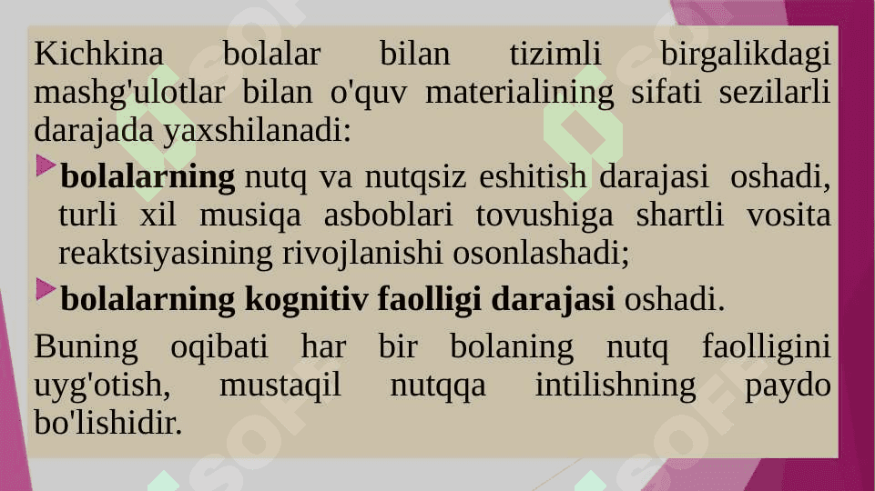Koxlear implantantli bolalarni eshituv nutqiy idrokini rivojlantirish bo‘yicha o‘yinlarni o‘tkazish. 8