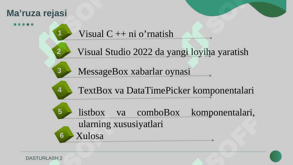 Visual Studioni o’rnatish va Komponentalar bilan ishlash. 2