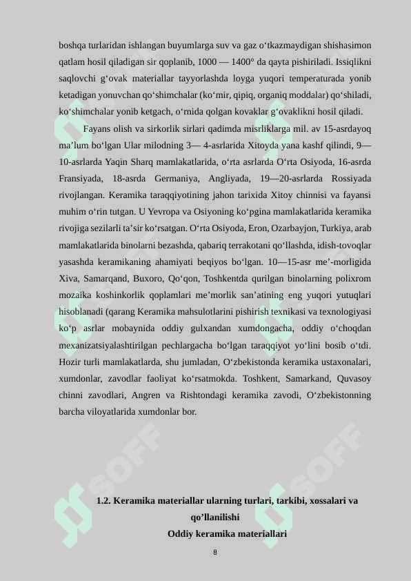 MAHALLIY XOMASHYOLAR ASOSIDA NAFIS KERAMIKA BUYUMLARINI ISHLAB CHIQISH 8