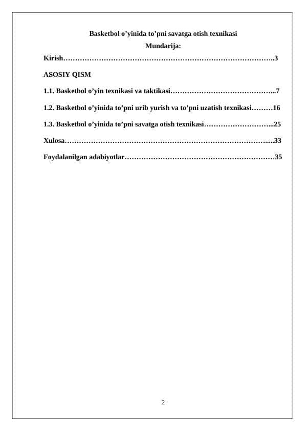 Basketbol o’yinida to’pni savatga otish texnikasi