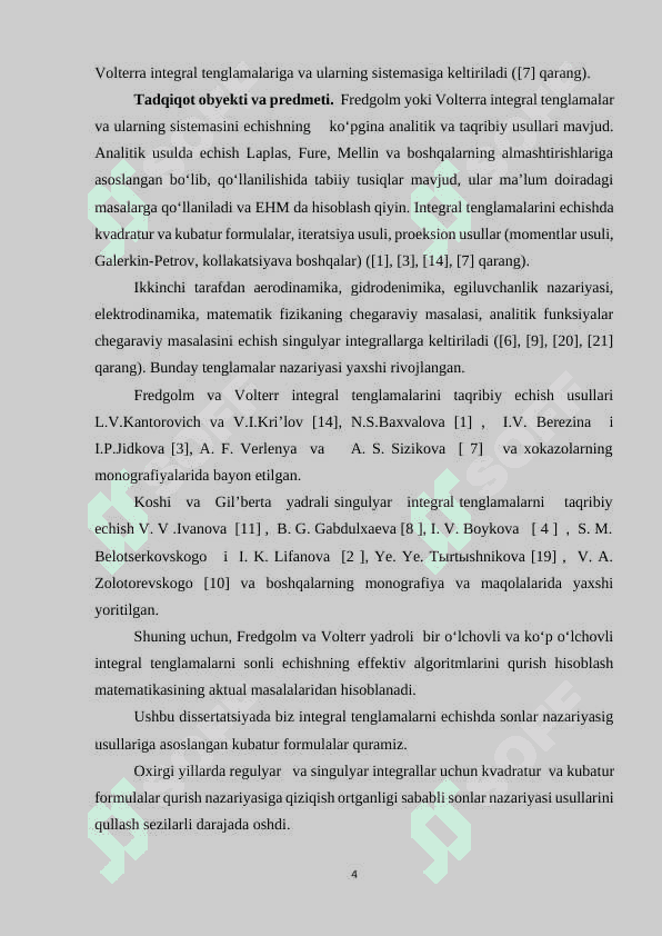 SONLAR NAZARIYASI USULLARIDAN FOYDALANIB 2-TUR VOLTERRA  INTEGRAL TENGLAMASINI TAQRIBIY YECHISH 4