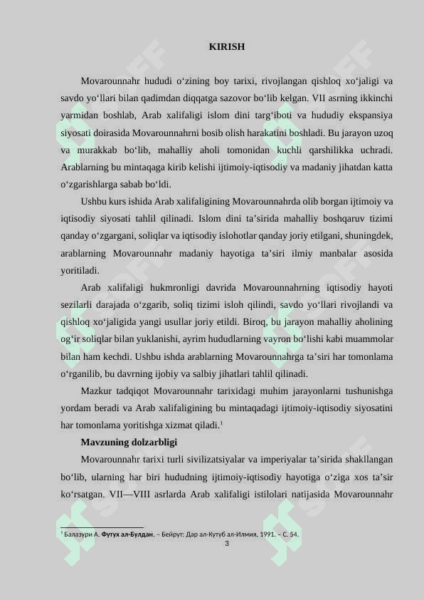 Arab xalifaligining Movarounnahrda yuritgan ijtimoiy-iqtisodiy siyosati. 3
