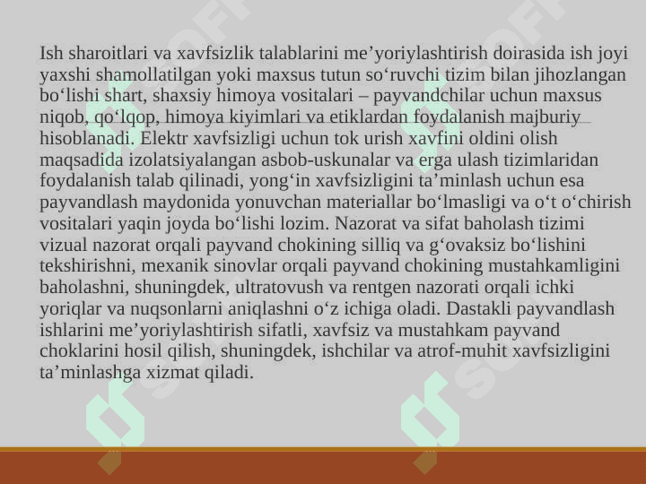 Dastakli payvandlash ishlarini me'yoriylashtirish 3