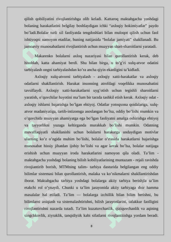 AXLOQIY FAZILATLARNI SHAKLLNATIRISH TEXNOLOGIYALARI 8
