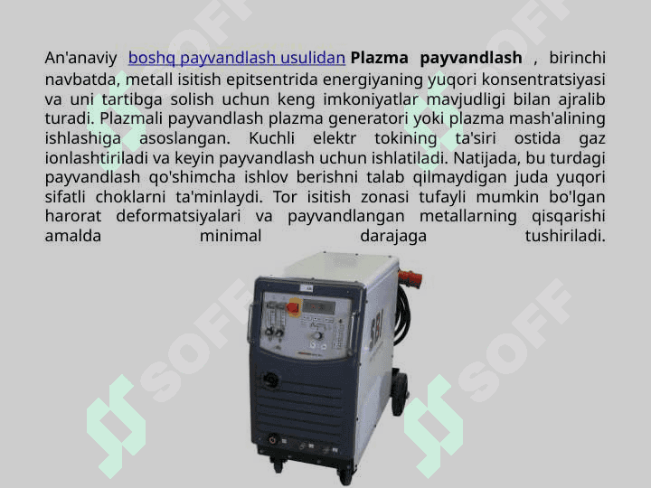 Plazmali kesish, payvandlash va qoplamali qoplash qurilmalari 3