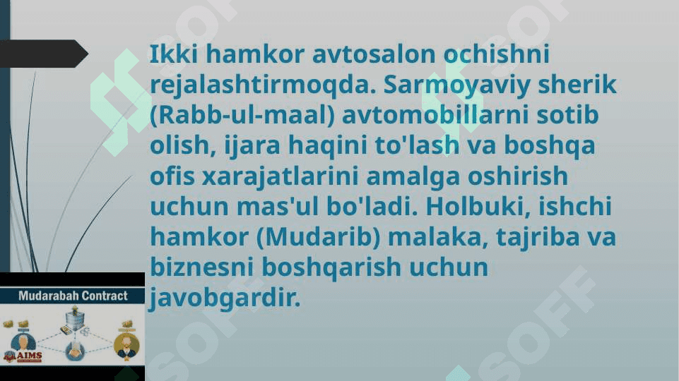 mudarabaga shariat talablari . mudarabada aqsh standartlari. mudarabani islomiy sanoatda qo’llash 4