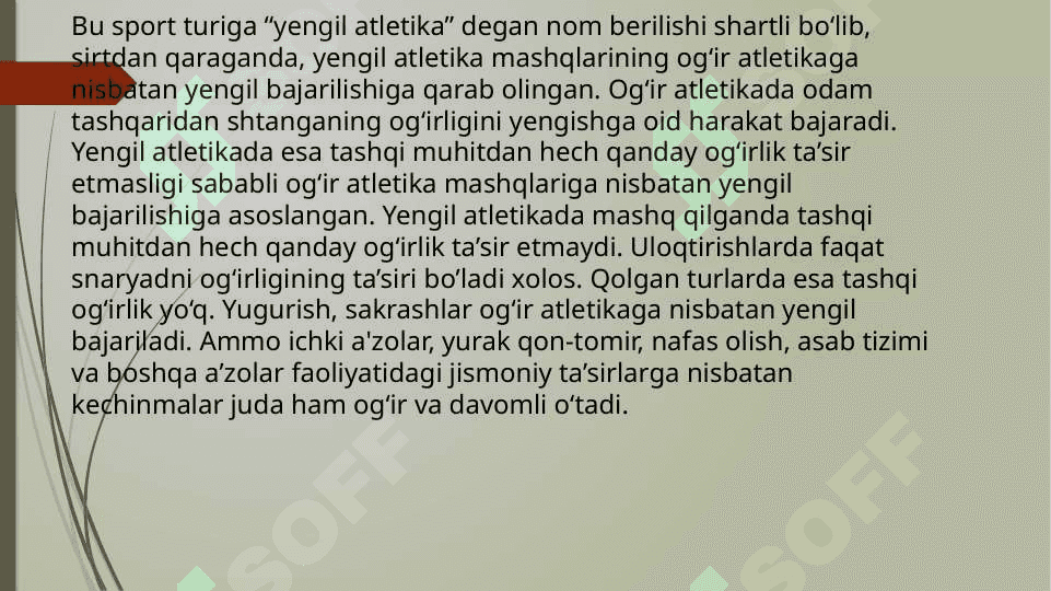 Yengil atlentika sport jixozlarida foydalanish Yenjgil atletikada tayyorgarlik  turlarining o’rni 4