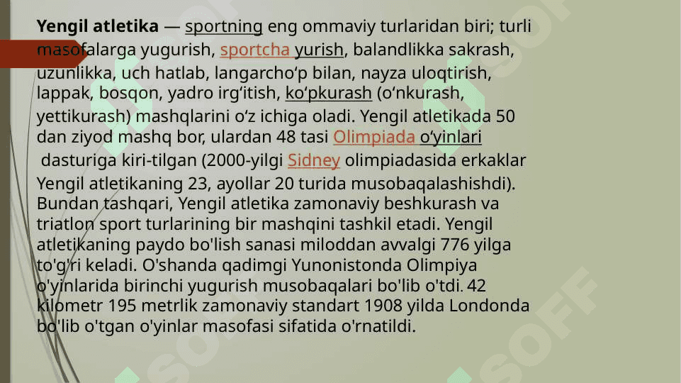 Yengil atlentika sport jixozlarida foydalanish Yenjgil atletikada tayyorgarlik  turlarining o’rni 5