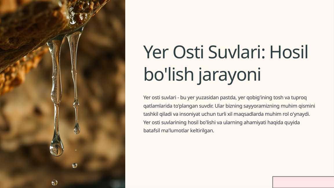 Yer Osti Suvlari: Hosil bo'lish jarayoni