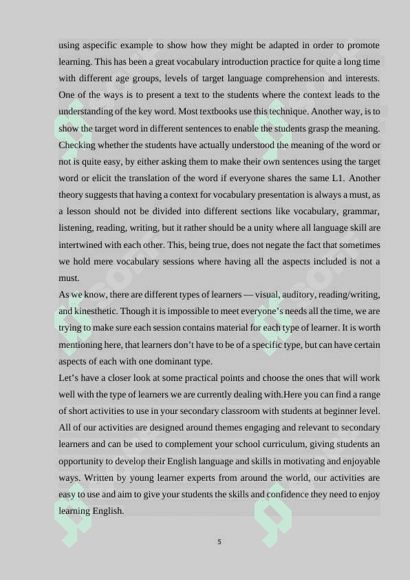 Evaluating and Adapting materials for teaching vocabulary to A1 level learners 5