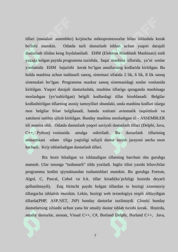 Бутун сон, сузувчи нуктали форматли сонлар ва унли форматдаги сонларнинг хотирада тасвирланиши 7