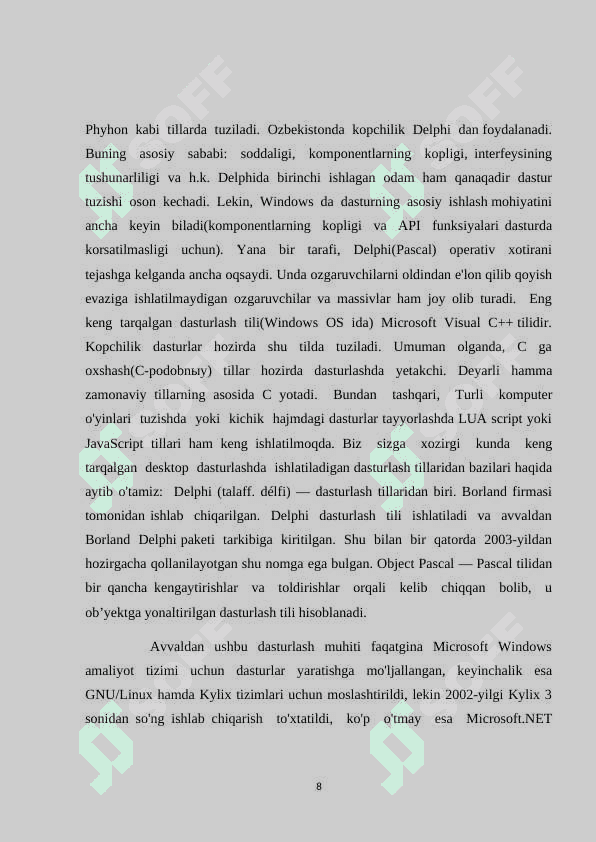 Бутун сон, сузувчи нуктали форматли сонлар ва унли форматдаги сонларнинг хотирада тасвирланиши 8