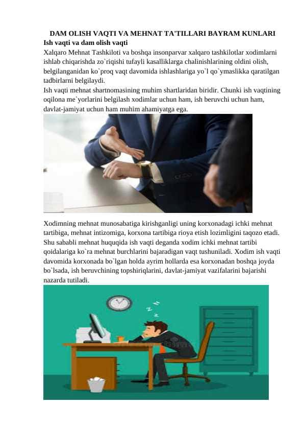 DAM OLISH VAQTI VA MEHNAT TA'TILLARI BAYRAM KUNLARI