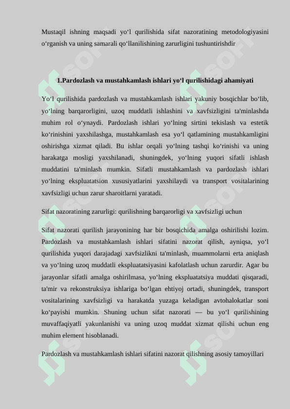 Pardozlash va mustahkamlash ishlari sifatini nazorat qilish.docx MUSTAQIL.docx 3