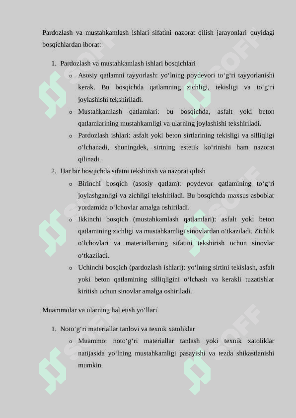 Pardozlash va mustahkamlash ishlari sifatini nazorat qilish.docx MUSTAQIL.docx 7