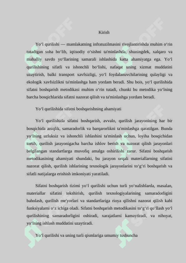 Chaqiq tosh shag'al quyundilardan asos va qoplamalar va tosh yotqizilgan yol qurishda sifatni boshqarish mustaqil ish.docx 2
